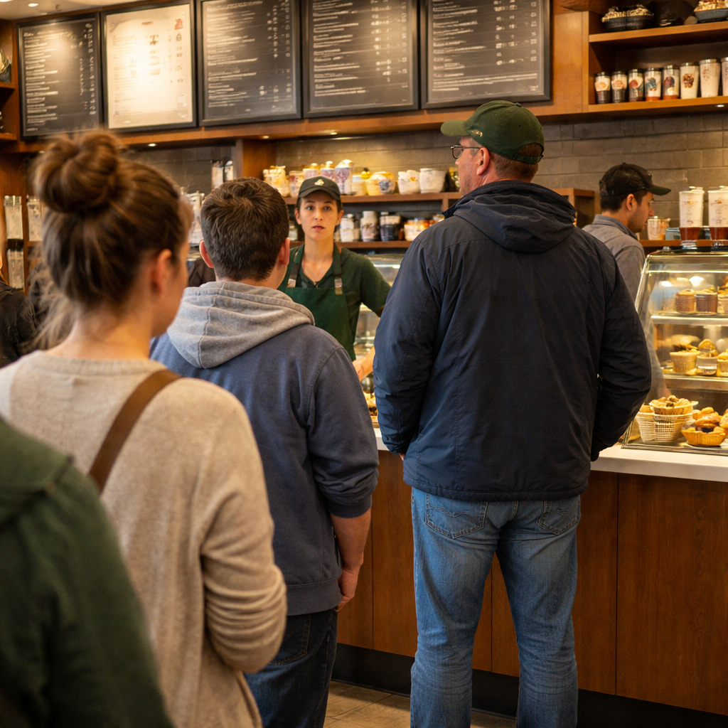 Cutting in line at a coffee shop